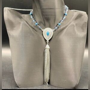 Elegant Silver and Blue Necklace 32” with 2.5” Extender NWOT